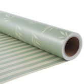 Reversible Gift Wrapping Paper Roll - Light Green Background With Beige Leaves - Green Stripe Design - For Birthdays,Weddings,Baby Showers,Mother'S Day,Christmas - 17.5" X 33' (48 Sq. Ft.)