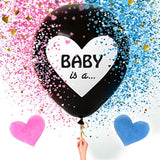 Sweet Baby Co. Jumbo 36 Inch Baby Gender Reveal Balloon | Big Black Balloons With Pink And Blue Heart Shape Confetti Packs For Boy Or Girl | Baby Shower Gender Reveal Party Supplies Decoration Kit