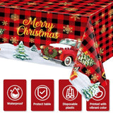3 Pack Christmas Red Truck Tablecloths Decor Plastic Xmas Party Table Covers Retro Merry Christmas Tree Farm Print Party Supplies Xmas Winter Holiday B'Day Party Decor, 54''X108'' (Plaid)