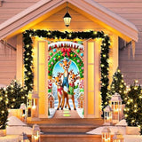 Rudolph Reindeer Merry Christmas Door Cover Banner 35 X 71 Inches Candy Snow Cute Animal Elk Door Banner Christmas Hanging Covers Elk Door Backdrop Winter Holiday Decorations Xmas Eve Party