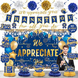 We Appreciate You Decorations Blue Gold Thank You for All You Do Banner Honeycomb Centerpieces Hanging Swirls Employee Staff Appreciation Gift Pastor Teacher Doctor Retirement Appreciation Party Decor