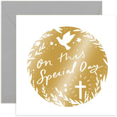 Old English Co. Gold Special Day Card - Floral Dove Cross Design Greeting Card For Baptism, Christening, Easter, First Holy Communion - Religious Faith Celebration Card | Blank Inside With Envelope