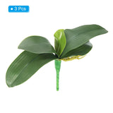 Orchid Leaves 10.63 Inch, 3 Pcs Small Artificial Faux Phalaenopsis Foliage Real Latex Touch Green Plant 5 Leaves With Stems For Home Flowers Pot Decor, Green