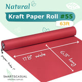 17.8" X 760" (63') Red Kraft Craft Paper Roll For Gift Wrapping Bulletin Board Bouquet Flower Kids Art Packing Parcel Table Covering 80Gsm 55Lb (Red, 17.8" X 63')