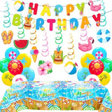 Summer Pool Party Decorations Beach Theme Banner, Tablecloth, & Balloons