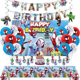 Cartoon Spidey-Themed Birthday Party Supplies. These Decorations Include "Happy Birthday" Banners, Tableware, Tablecloths, Balloons, Large And Small Skewers, And Party-Themed Decoration Sets.