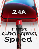3 Pack 6FT MFi Certified USB to Lightning Cable Nylon Braided Fast Charging Cord Red