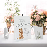 Marriage Is A Game Of Balance (8 X 11 Inch Table Sign With Holder), Tumbling Tower Game Sign For Wedding Bridal Shower, Minimalist Wedding Decoration-Weeds04