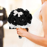 Elegant Black Bridal Wedding Bouquet With Chic Artificial Foam Flowers, Artificial Holding Flowers For Brides And Bridesmaids, Ideal For Weddings, Parties, 9.44X6.29X6.29In