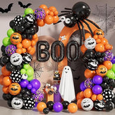 Halloween Balloon Arch Kit – Black Orange Purple Green with Spider & BOO Balloons