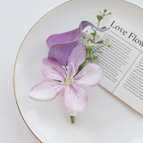 2 Pieces Party Prom Homecoming Artificial Calla Lily Corsage And Boutonniere Set, Groom Groomsmen Bride Bridesmaids Wedding Simulation Flowers Accessories Suit Decorations- Purple