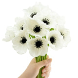Artificial White Flower, 24 Pcs Black And White Flowers, 11 Inch Silk Anemone Flower, Stems Pu Real Touch Fake Flowers In White With Black Center For Wedding Memorial Day Centerpiece Home Kitchen
