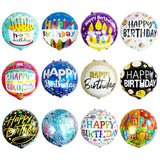 24 Pcs Happy Birthday Foil Balloons 18 Inch Round Helium Floating Mylar Balloon Inflatable Balloons For Birthday Party Decorations Supplies,12 Patterns