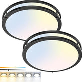 13 Inch Flush Mount Ceiling Light Fixture 2 Pack Dimmable LED Ceiling Lights Black 24W 5 Color Temperature Adjustable 3000K to 6500K for Bathroom Bedroom Hallway Modern Ceiling Lamps