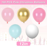 100Pcs Christmas Balloons With Ribbons 12 Inch Pink Gold Teal Rubber Balloons For Winter Xmas Wedding Birthday Baby Shower Party Supplies