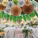 16 Pcs Jungle Safari Party Decorations Safari Theme Hanging Paper Fans Birthday Decor Tropical Palm Leaves Dots Banner Jungle Wild Animal Leopard Print Pompoms Baby Shower Party Supplies