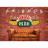 7x5ft Central Perk Friends Party Backdrop Red Brick Wall Retro Pub Sofa and Coffee Photography Background for Adult Birthday Ball Decorations Portraits Photoshoot SK6247B