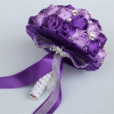 Wedding Bouquets Crystal Satin Rose Bride Bridal Bouquet Romantic Bridesmaid Holding Flower For Valentine'S Day Confession Party Church Decor (Purple Lavender)
