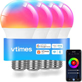 Smart Light Bulbs 4 Pack A19 WiFi Bluetooth RGBCW Color Changing LED Bulbs Alexa Google Compatible