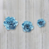 Rose Ceramic Flower Wall Décor Artificial 3D Flower Wall Art For Living Room Home Hallway Bedroom Kitchen Farmhouse Bathroom Dining Room, Blue, 5.51 Inch