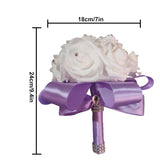 Wedding Bouquet - Crystal Diamond Silk Roses, Bride & Bridesmaid Hand Roses, Artificial Flowers For Wedding Churches & Parties (Purple)