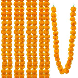 Artificial Marigold Garland, Golden Yellow 5 Feet Long Faux Flowers For Dia De Los Muertos Decorations, Pooja, Diwali, Indian Decor (4 Pieces,Orange)