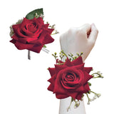 Corsage And Boutonniere Set Artificial Flower Wrist Corsage And Boutonniere For Men Groom Groomsmen Bride Bridesmaids,Wedding Prom Suit Decorations (1, Red)