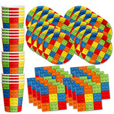 Building Blocks Birthday Party Supplies Set Plates Napkins Cups Tableware Kit For 16