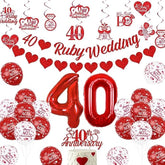 40Th Ruby Wedding Anniversary Decorations, We Still Do 40 Years Cheers To 40 Years Anniversary Celebration Party Supplies - Balloon Cake Topper Hanging Swirls Love Garland Banner