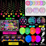 Glow Neon Birthday Party Decorations, Neon Balloon Arch Kit, Backdrop, Tablecloth, Uv Blacklight Luminous Balloon, Star Hanging Swirl, Kid Teen Adult Disco Game Glow In The Dark Party Supplies