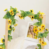 2 Pack Artificial Sunflower Garland Silk Sunflower Vine Artificial Flowers Green Leaves Fabric Floral Head Fake Sunflowers Vine For Wedding Table Home Craft Party Decoration