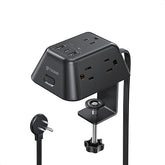 Desk Clamp Power Strip 5 Outlets 3 USB Ports 6FT Extension Cord Wall Mount Charging Station Black