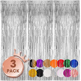 3 Pack Silver Foil Fringe Backdrop 3.3x8.2ft Party Tinsel Curtains