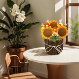 Handmade Crochet Sunflower Flower In Wooden Pot, Knit Plants Home Decor For Desk, Office, Gift (3 Sunflower)