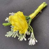 6Pieces/Lot Groom Boutonniere Man Women Bride Wrist Corsage Artificial Wedding Flowers Party Decoration (Yellow, Boutonniere)