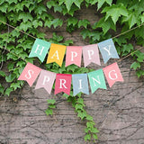 Rustic Linen Happy Spring Banner Fireplace Mantel Bunting Garland Decoration