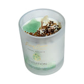 Rising Cosmos Healing Crystal Candle - Green Flourite, Tiger'S Eye, Clear Quartz Infused Sugarcane + White Rum Scent 100% Soy Wax - 7Oz. Meditation, Intention & Gift Candle For Women