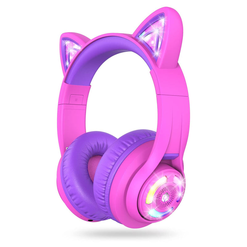 iClever Cat Ear Kids Bluetooth Headphones,LED Light Up On Ear Kids Wireless He