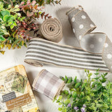 Wired Edge Ribbon 4 Rolls White Polka Dots Plaid Stripe Ribbon Rustic
