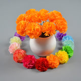 50 Pcs Marigold Flower Heads Bulk, Silk Marigolds With Stems Artificial Mexican Flowers For Diwali Day Of The Dead Dia De Los Muertos Ofrenda Decor