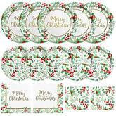 Christmas Party Supplies, Serve 50, Christmas Seasonal Holly Tableware Includes: Paper Dinner Plates, Dessert Plates, Luncheon Napkins And Beverage Napkins, Great For Party Decorations