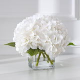 Luxury Pu Fake Flowers In Vase With Faux Water, White Real Touch Hydrangea Artificial Flowers With Glass Vase For Office Home Dining Room Centerpiece Table Decorations
