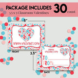 Red Pink & Blue Heart Themed Valentine'S Day Cards For Kids To Give To Friends & Classmates, Thirty (30) 3.5" X 5" Fill In Cards (Without Envelopes) By Amandacreation