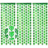 3-pack jungle leaf foil fringe curtains 3.3x6.6ft for safari party decor