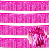 4 Pack 10 Ft Fuchsia Foil Fringe Garland Metallic Streamers Tinsel Banner Wall Hanging Garland Backdrop For Parade Floats, Halloween, Christmas, Thanksgiving, New Year Party Decorations