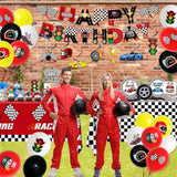 Race Car Birthday Party Decorations, All-In-1 Cars Birthday Decorations With Balloons Checkered Plates Napkins Cake Toppers Honeycombs Tablecloths And Banner Racing Decorations For Race Day, Serve 24