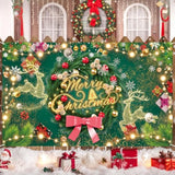 Merry Christmas Large Fabric Banner Background Sign, Green Elk Garland Xmas Banner Backdrop Photo Props For Wall Party New Year Winter Decorations