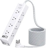 Surge Protector Power Strip with 12 Outlets 4 USB Ports 10FT Flat Plug Extension Cord 1050J