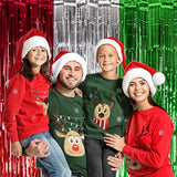 3-Pack Red Silver Green Foil Fringe Curtains 3.3x6.6 ft for Christmas and Party Decor