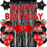 Red & Black Birthday Decor Kit with Banner, Fringe Curtain, Balloons & Confetti